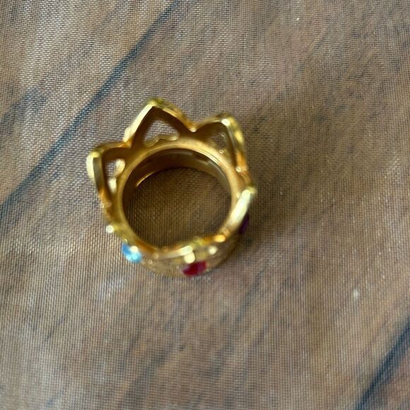 Gold Crown Ring with Multicolor Gemstones size 6 - Picture 4 of 5